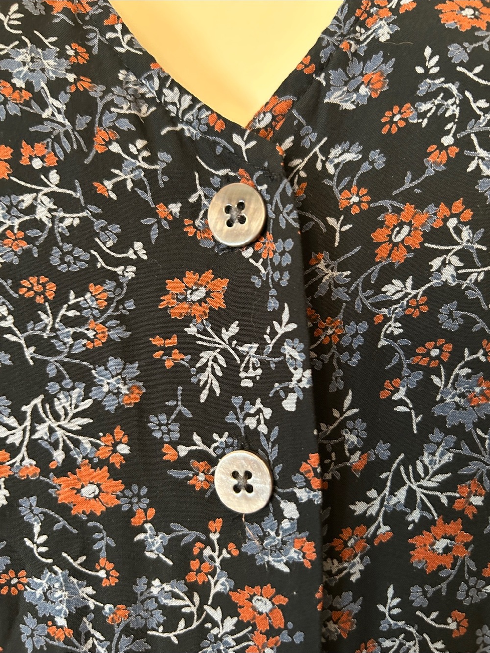 Madewell Black Floral Button-Front Midi Dress with Rust Accents size XS - Picture 6 of 13